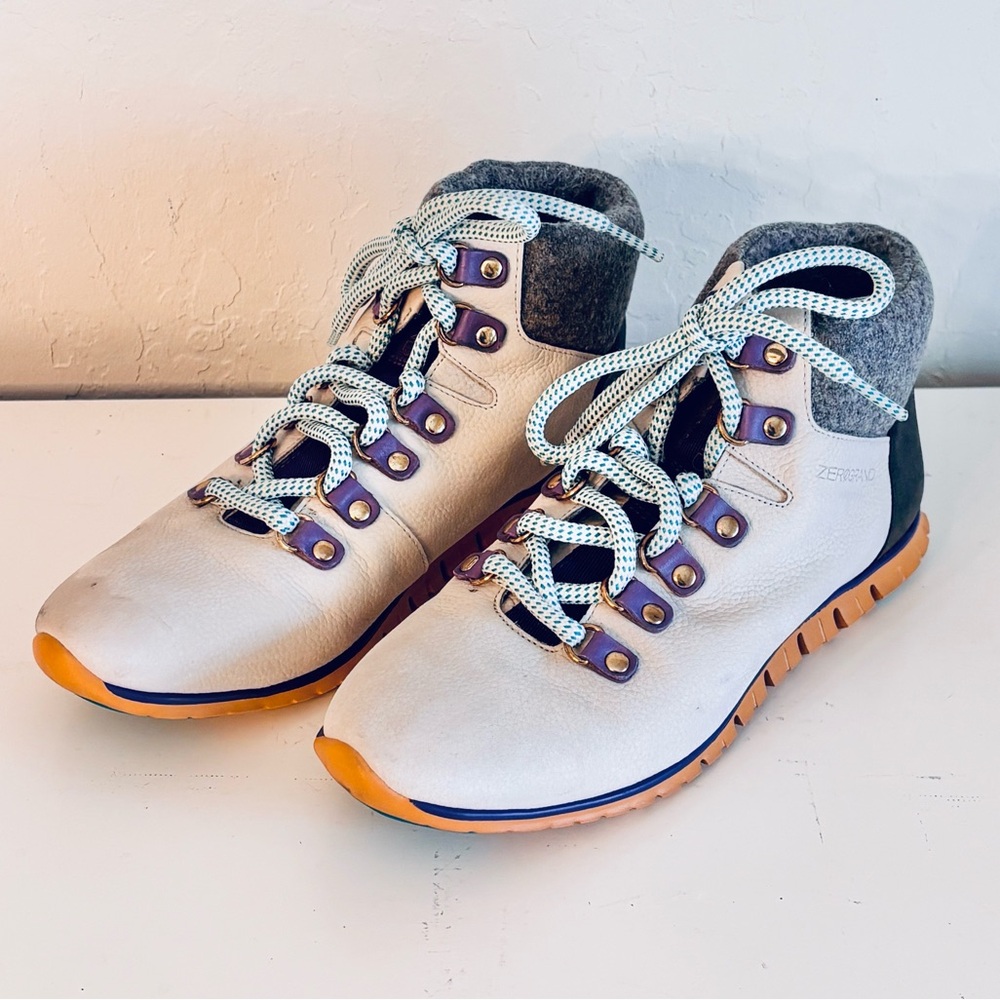 Cole Haan ZerøGrand Waterproof Hiking Boots Beige Leather, Fleece Lined, Sz 6
